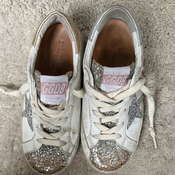 Golden Goose White and Silver Glitter Star Sneakers - Picture 5 of 7
